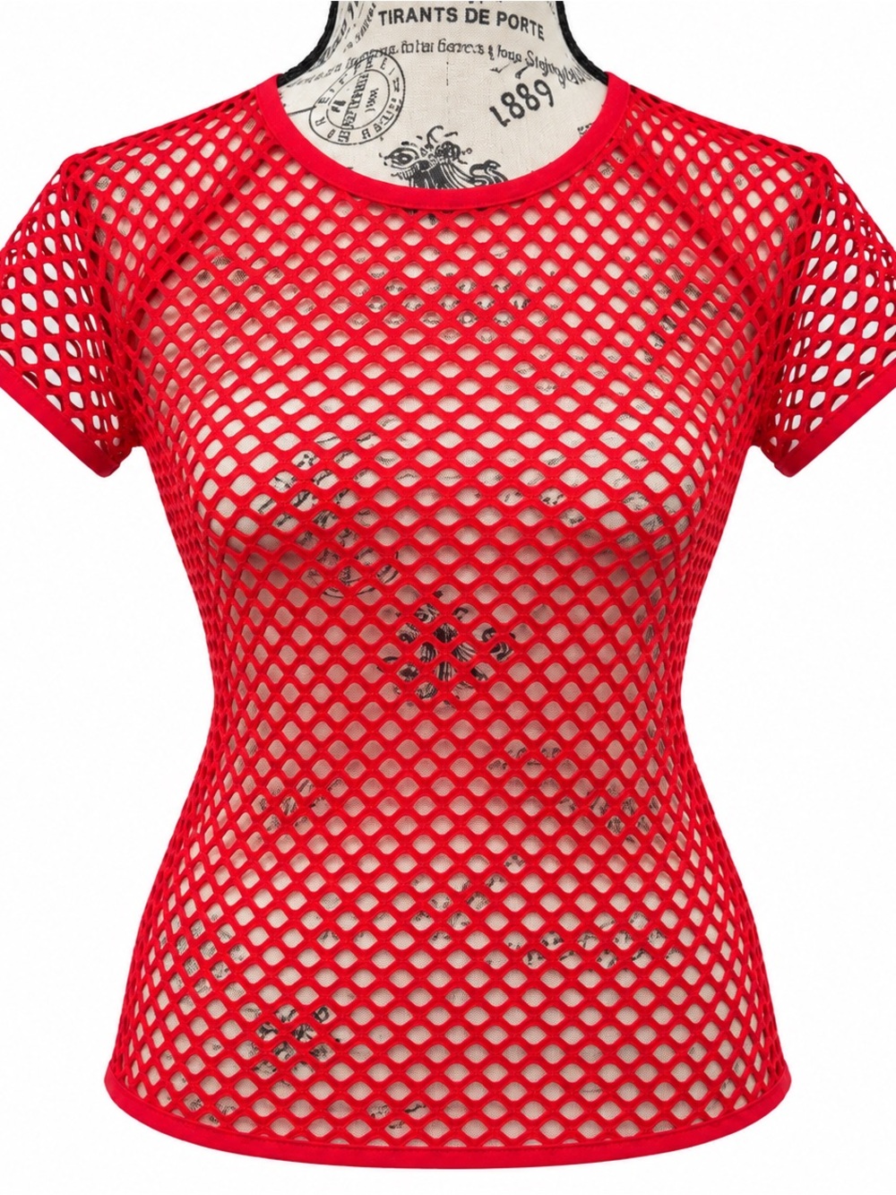 Women's Red Short-Sleeve Fishnet Tee